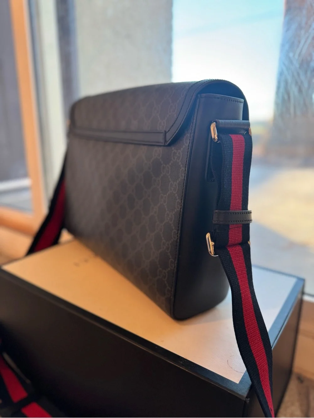 Gucci Navy GG Supreme Messenger Bag with Multicolor Planet & Patch Accents